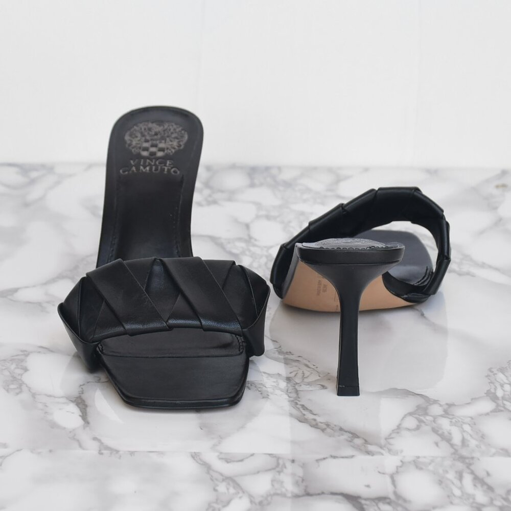 NWOT Vince Camuto Leather Endonta Pintucked Braided Heels Black Size 8 - Picture 3 of 6